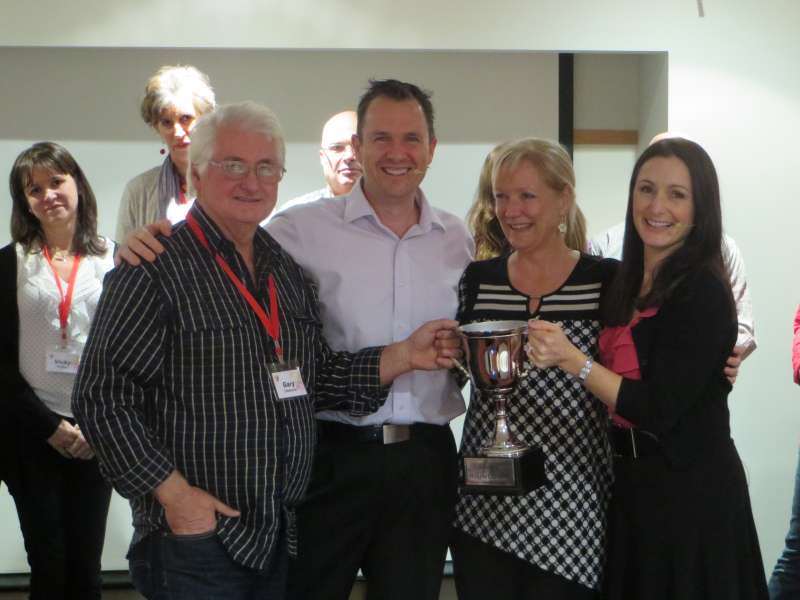 Receiving the eBusiness Institue Champions cup frrom Matt & Liz Raad