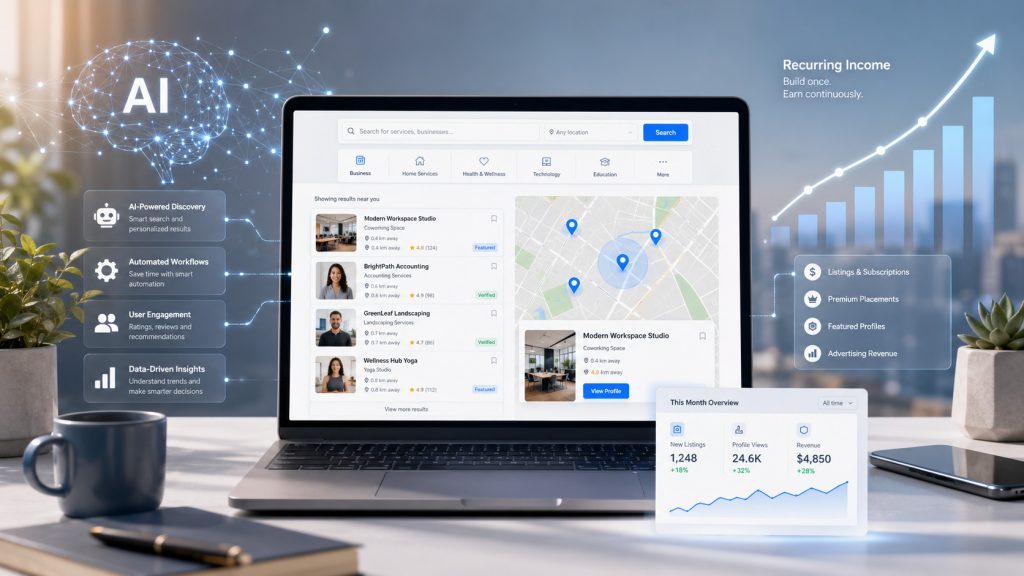 AI-powered online directory supporting recurring income opportunities